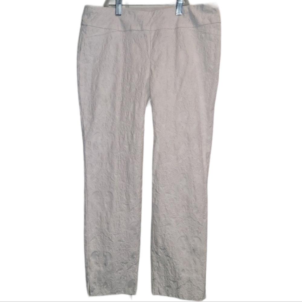 White Demask Pants Investments Petites Ankle Textured Size 4 Slacks Trousers